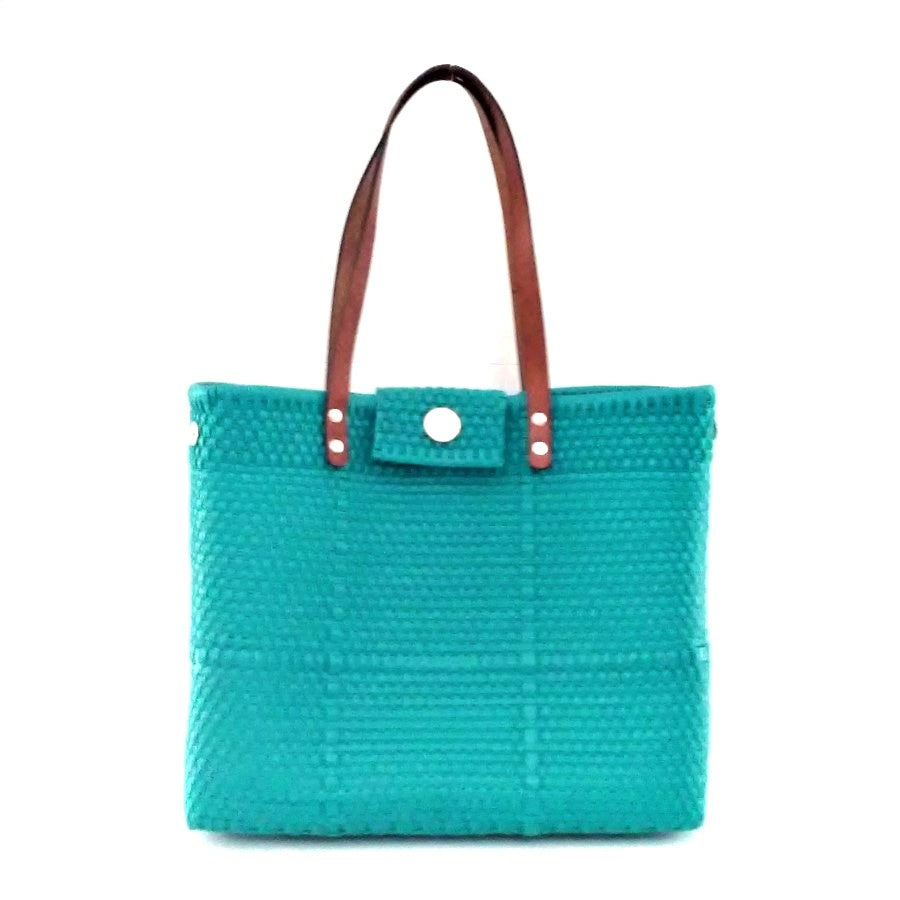 Bolsa Tote Tejida Asa de Piel Color Azul