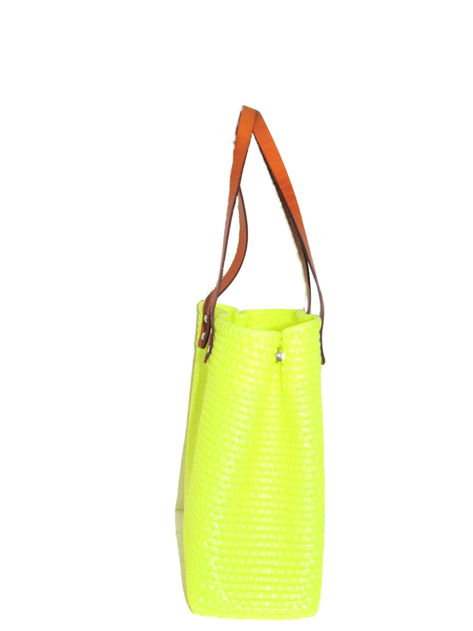 Bolsa Tote Tejida Asa de Piel Color Limón