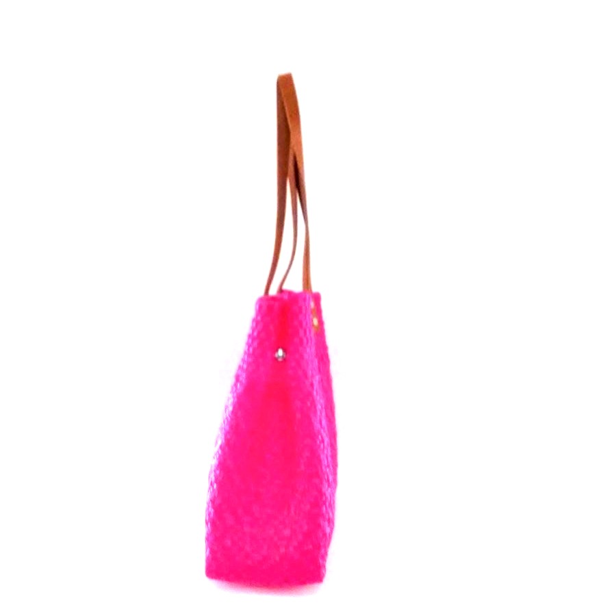 Bolsa Tote Tejida Asa de Piel Color Rosa Mexicano