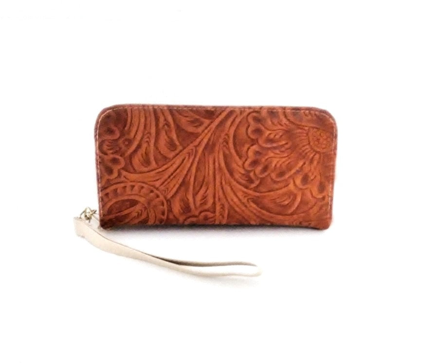 Cartera para Dama con Cincelado Fabricado, Color Miel