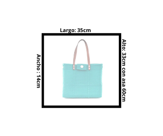 Bolsa Tote Tejida Asa de Piel Color Azul
