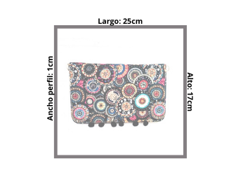 Bolsa Clutch Pompones Negro Estilo Mexicano